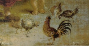 Ausschnitt aus dem Ölgemälde "Bäuerliches Idyll" des süddeutschen Malers Januarius Zick (ca. 1775). / Extrait de la peinture à l'huile "Bäuerliches Idyll" de Januarius Zick (env. 1775), peintre du sud de l'Allemagne